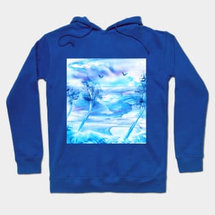 Evening blue landscape. Encaustic, art decoration, sketch Hoodie